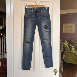 American Eagle patch Jegging steam punk cat dice size 4 destroyed P329